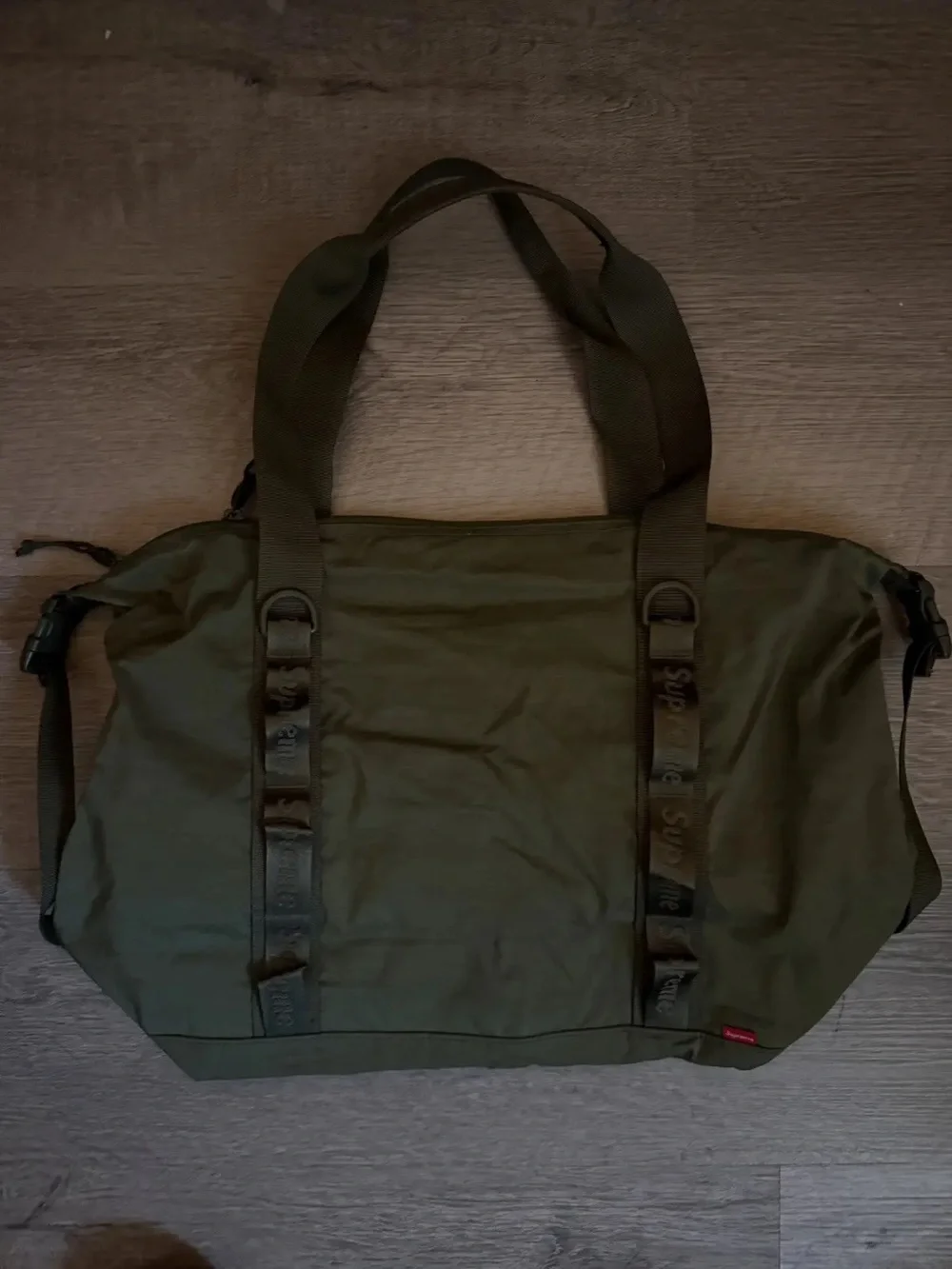 Supreme Olive Green Duffel Bag with Front Mesh Pocket